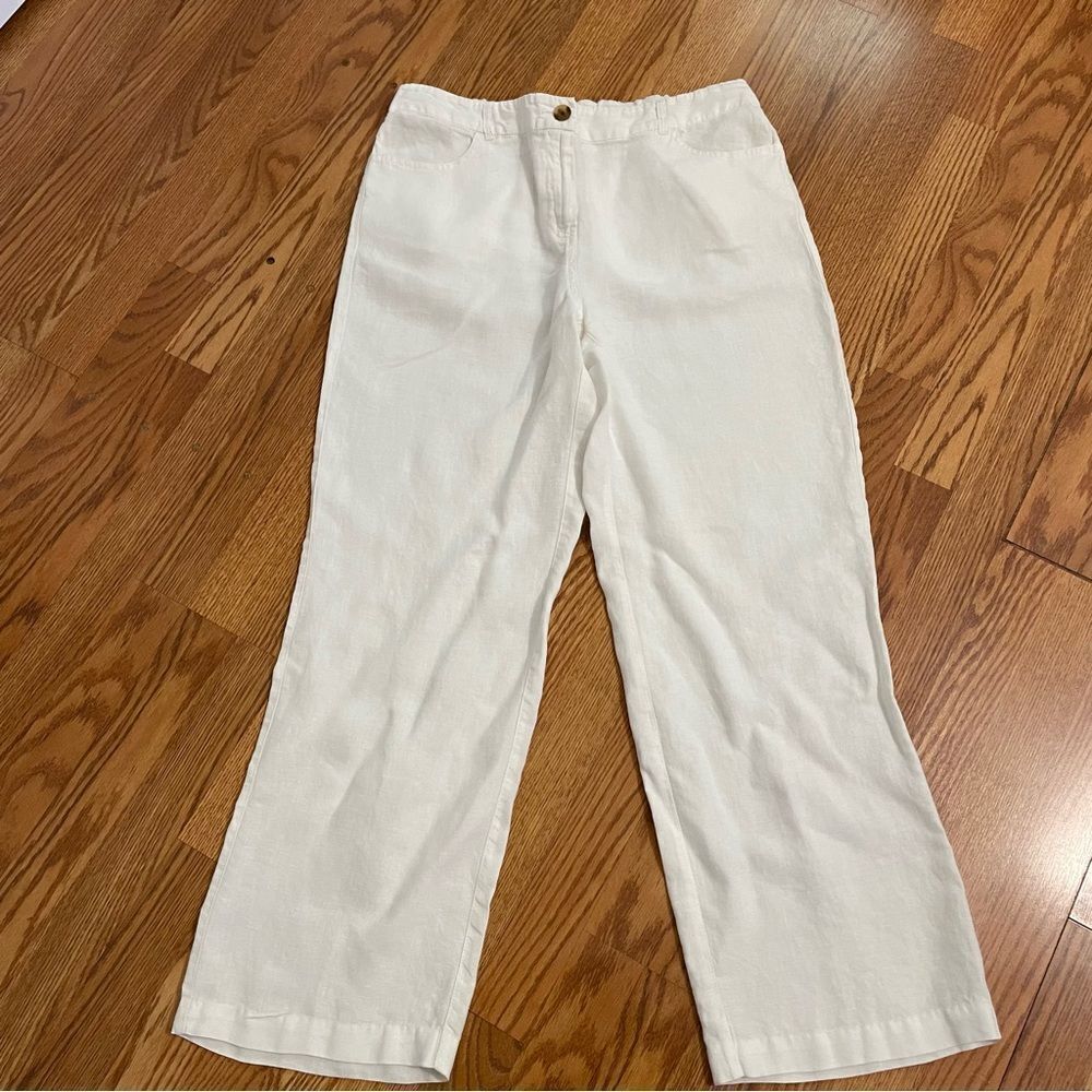 Chico's Linen Straight-Leg Optic White Pants Sz-1.5/Regular
